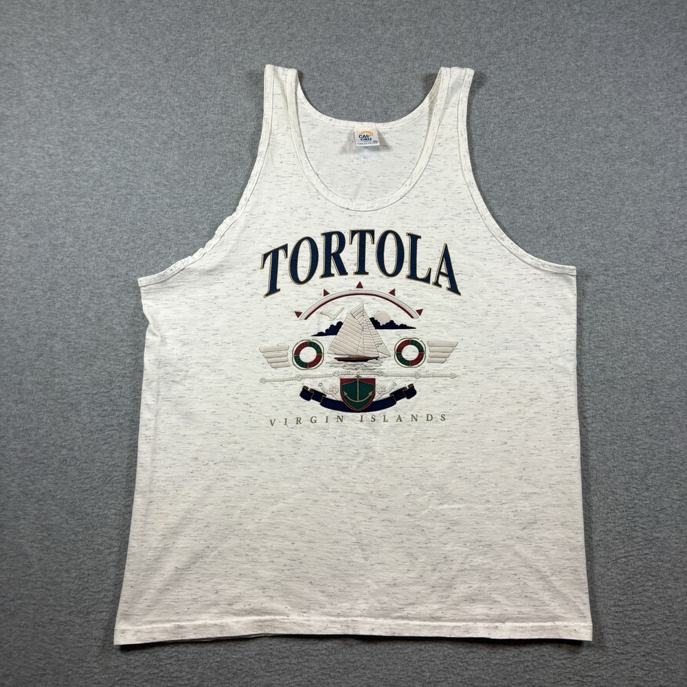 VTG 90s Cal Cru Tortola Virgin Islands Tank Top Mens XL Souvenir Grey Nautical